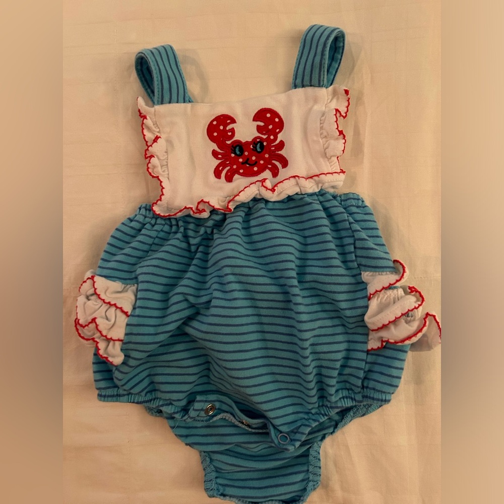 Crab romper by Classic Whimsy- size 9 mos.